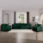 mikibama Luxury 3 Piece Sofa Set, 3-Seater & 2 Single Sofa Set, Modern Corduroy Comfy Cloud Couches Set for Living Room Office with 2 Armrest Pillows and 5 Toss Pillows, Green