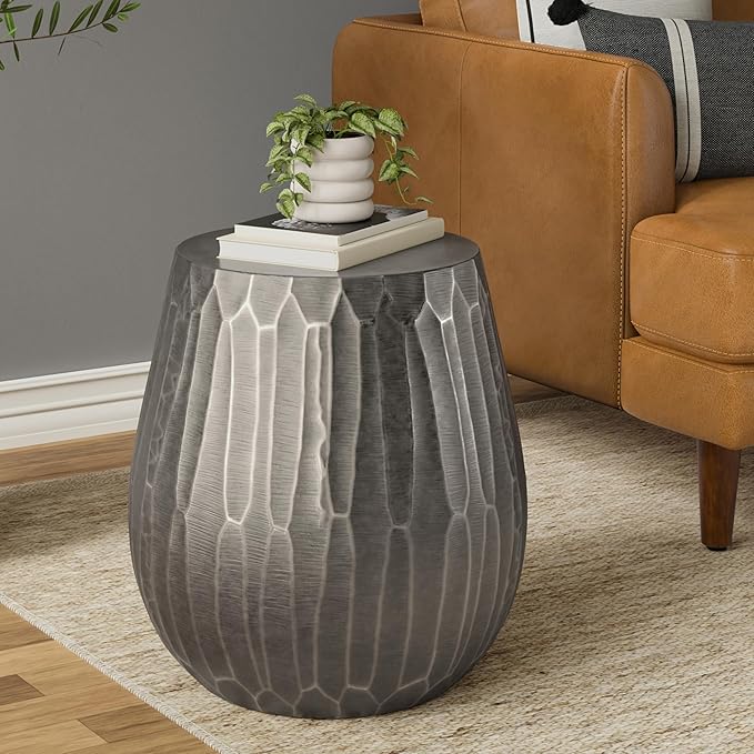 SIMPLIHOME Nellie Metal Side Table in Graphite, 18.5-inch Round, Cast Aluminum Contemporary Accent Table for Living Room, Bedroom, Fully Assembled