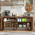 Fluted Sideboard Buffet Cabinet with Storage, 59'' Curved Buffet Cabinet with 4 Doors & Shleves, Modern Credenza Wood Coffee Bar Table Console for Dining Room Kitchen Living Room Entryway, Walnut