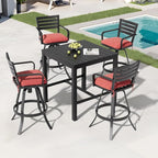 Pellebant Outdoor Swivel Barstools Set of 6, Aluminum 29.5" Bar Height Stool Chairs with Back & Footrest,Rust-Proof Tall Patio Bar Stools for Deck Lawn Garden, Red