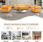Velvet Sofa Couches Set, 3-Piece Mid Century Modern Upholstered Couch with Cushions, Home Sofa Sectional Furniture Sets, Comfy Tufted Chesterfield Couches for Living Room, Bedroom, Office