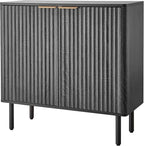 VEVOR Fluted Cabinet, Buffet Cabinet with 2-Tier Storage, Coffee Bar Cabinet with Adjustable Shelves, Sideboard Buffet for Hallway, Entryway, Living Room, or Kitchen, Black