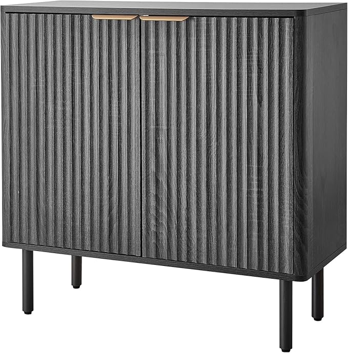VEVOR Fluted Cabinet, Buffet Cabinet with 2-Tier Storage, Coffee Bar Cabinet with Adjustable Shelves, Sideboard Buffet for Hallway, Entryway, Living Room, or Kitchen, Black
