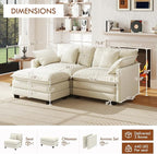 WorthFurni 77 Inch L Shape Cloud Sofa Modular Sectional Couch with Ottoman, Comfy Chenille Deep Seat Loveseat with Pillow for Living Room Bedroom Apartment （Beige）