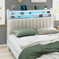 VINGLI Full Size Headboard Only, Adjustable Upholstered Headboard with 3 Tier Shelves and Pegboard with Charging Stations and LED Lights, Modern Bed Headboard with Storage for Bedroom Decor
