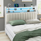VINGLI Full Size Headboard Only, Adjustable Upholstered Headboard with 3 Tier Shelves and Pegboard with Charging Stations and LED Lights, Modern Bed Headboard with Storage for Bedroom Decor