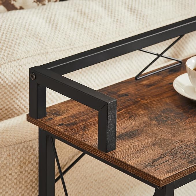 VECELO 71 Inch Console Table with 2 Outlet and 2 USB Ports, Entryway Furniture with 9.8 Feet Long Power Cord, Baffle and Rest Rails, Sturdy and Stable, 70.9”L x 11.8”W x 31.5" H, Brown