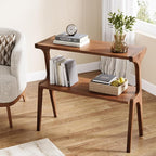 Tribesigns Set of 2 Wood End Table, Farmhouse Narrow Side Table with Storage Shelves, 2-Tier Slim Couch Side Table for Living Room, Long Bedside Table for Bedroom, Small Spaces, Rustic Brown