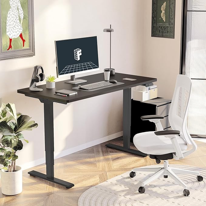 FLEXISPOT E6 Standing Desk 3 Stages Dual Motor Electric 60x24 Inch Whole-Piece Board Height Adjustable Electric Sit Stand Desk(Black Frame + Black Desktop, 2 Packages)