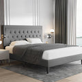 Allewie Queen Size Upholstered Platform Bed Frame with Adjustable Headboard, Button Tufted, Wood Slat Support, Easy Assembly, Light Grey