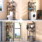 Over The Toilet Storage Rack with 3-Tier Bathroom Shelves, Space Saver Toilet Shelf, Bathroom Storage Organizer with Hooks for Over Toilet Storage and Shelf (Rustic Brown)