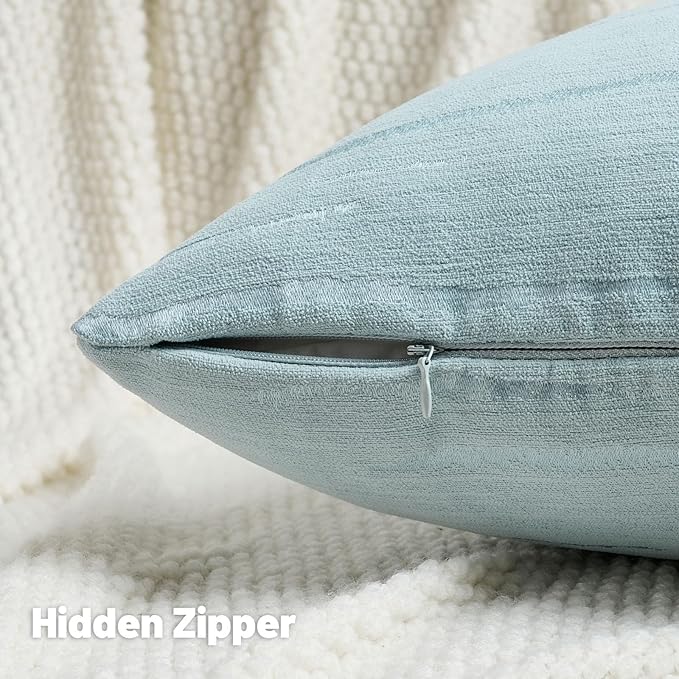 FUTEI Light Blue Chenille Decorative Throw Pillow Covers 22x22 Inch Set of 2,Soft Embossed Striped Textured Cushion Case,Modern Home Decor for Couch Bed Living Room