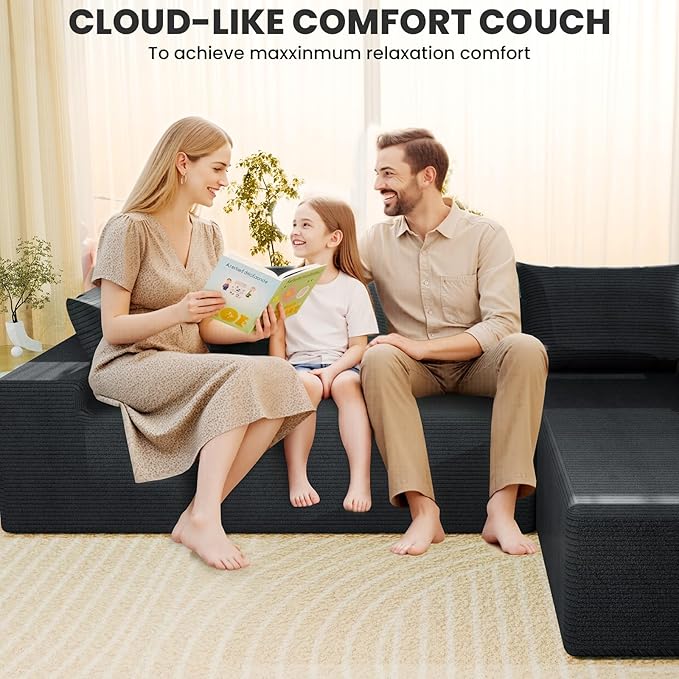 LEVELEVE 107" Cloud Sectional Couch with Deep Seat，Modern Modular Sofa with L-Shape Chaise，No Assembly Required, Upholstered Couches for Living Room Bedroom(Dark Gery,Right Facing Chaise)