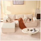 107" Boneless Couch with Deep Seat, Modular Sectional Sofa, Cloud Sectional Couch for Living Room, No Assembly Required, Corduroy, L-Shape Left，White