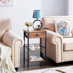 VECELO Tall End Side Tables 27 Inch Night Stand with U-Shape Basket and Storage Drawer/Shelf for Living Room/Bedroom/Small Spaces, Set of 2, Hemp Gray