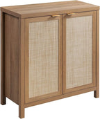 SICOTAS Sideboard Buffet Cabinet with Large Storage - Boho Rattan Credenza Coffee Bar Cabinets with Adjustable Shelves, Buffet Console Table for Kitchen Living Room Hallway - Oak