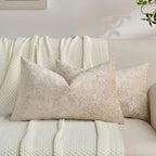 FUTEI Beige Flannel Throw Pillow Covers 12x20 Inch Set of 2,Soft Dimensional Textured Lumbar Pillow Cases,Modern Home Decor for Couch Living Room