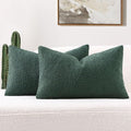 FUTEI Christmas Pack of 2 Dark Green Decorative Throw Pillow Covers 12x20 Inch Soft Cozy Solid Boucle Textured Lumbar Pillow Cases,Modern Home Decor for Couch Bed Living Room