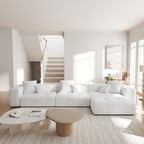 JACH 144.1 Inch L-Shaped Modular Sofas, Modern 3-Seater Couch with Chaise Ottoman, Mid Century Modern Sectional Couches, Cozy Sleeper Sofa for Apartment/Living Room (Linen Fabric, White)