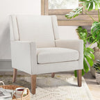 COLAMY Modern Wingback Living Room Chair Set of 2, Upholstered Fabric Accent Armchair, Single Sofa Chair with Lounge Seat and Wood Legs for Bedroom/Office/Reading Spaces, Beige