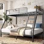 Twin Over Full Bunk Bed for Adults with Stairs, Metal Bunk Beds Twin Over Full Size for Teens Dorm Bedroom Guest Room,Heavy Duty Bunk Beds with Ladder and Guardrail, No Box Spring Needed,Black