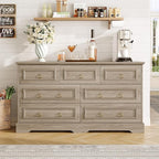 Maupvit Dresser, Vintage Design Wood Rustic Chest of Drawers with Natural Texture, Sturdy & Durable Farmhouse Dresser, Ideal Storage Dressers for Living Room (Grey, 7 Drawers)