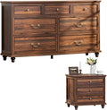Farmhouse Dresser and Nightstand Sets, Wooden 7 Drawers Dresser & 24" Night Stand with 3 Drawers, 2 Piece Bedroom Furniture Set, Chest of Drawers for Bedroom, Home, Living Room, Hallway