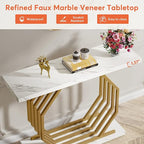 Tribesigns Gold Console Table, Faux Marble Entryway Table Narrow Sofa with Geometric Metal Base, 40 Inch Modern Accent Entrance for Living Room, Hallway, Foyer, White and Gold