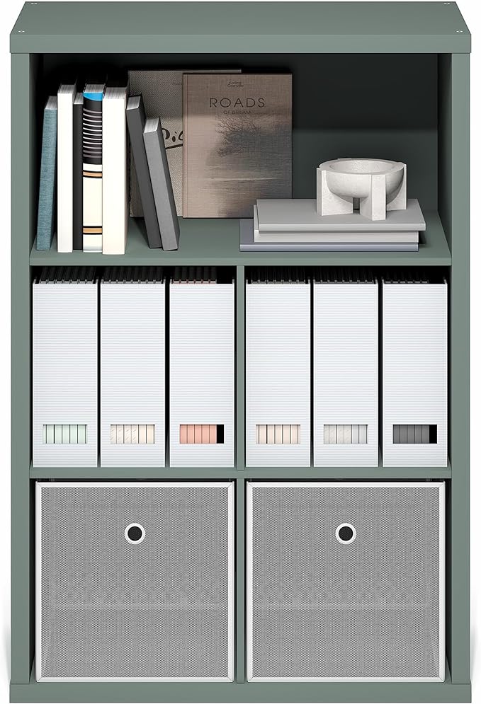 Furinno Cubicle Book Shelf, 5-Cube Thick Frame Bookshelf, Reversible Bookcase with Closed Back, 14.6" x 57.8" x 58", for Living Room, Bedroom, Home Office, Sage Green