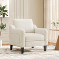 PU Leather Accent Chair, Mid-Century Modern Living Room Armchair Sofa with Removable Cushions, Solid Wood Frame & Stitched Armrest Design, Bedroom Chair with Plastic Legs, Beige