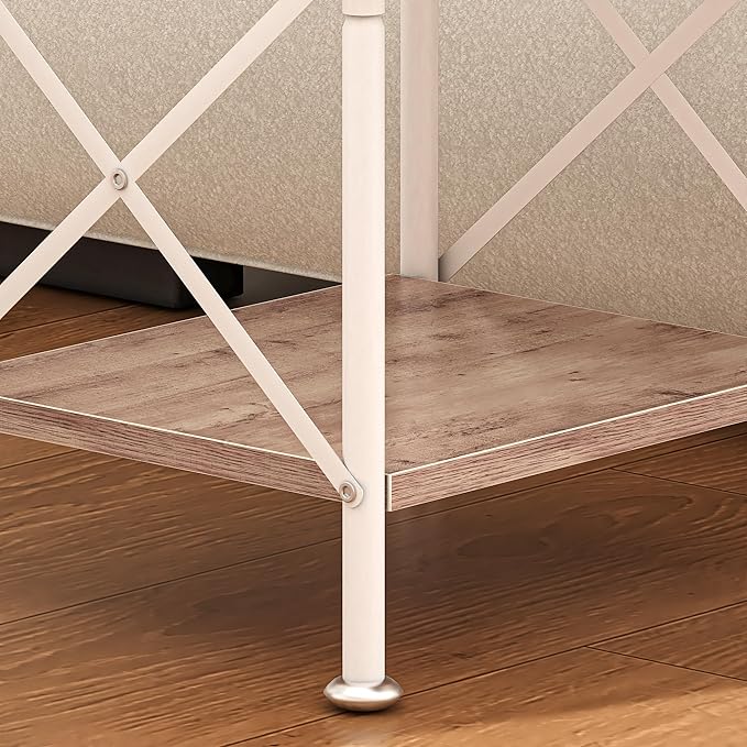 VECELO End Tables, Modern Nightstand with Fabric Drawer & Open Shelf, Night Stand for Bedroom Living Room, Industrial Metal Frame, Easy Assembly, Light Brown,2 Pack