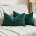 FUTEI Dark Green Chenille Decorative Throw Pillow Covers 12x20 Inch Set of 2,Soft Embossed Striped Textured Lumbar Pillow Cases,Modern Home Decor for Couch Bed Living Room