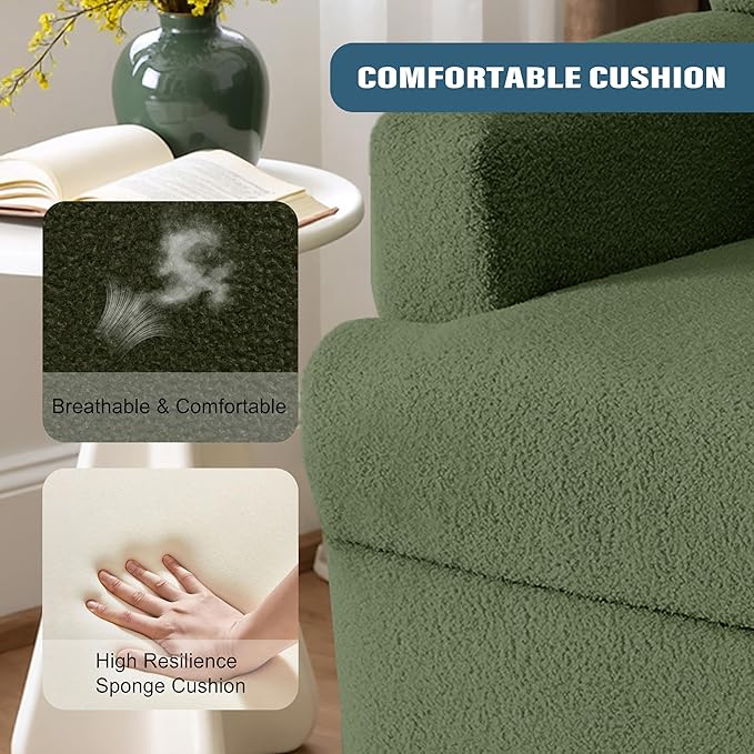 Boucle Swivel Glider Recliner Chairs Set of 2 for Adults - Plush High Back Rockers with Deep Seat, Coordinating Manual Recliners for Living Room, Luxury Upholstered Armchairs-Green