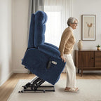 MCombo Power Lift Recliner Chair with Extended Footrest for Elderly People, Fabric 7283 (Navy Blue, Large)
