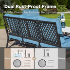 5 Piece Metal Outdoor Patio Furniture Set, Patio Conversation Sets with 3-Seater Sofa, Loveseat, 2 Fixed Sofa (5.75" Thick Cushion) & Coffee Table Black Backyard Furniture, Denim Blue