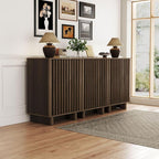Sideboard Buffet Cabinet with Storage, Walnut Freestanding Floor Cabinet Farmhouse Sideboard with 2 Fluted Doors Wooden Hallway Cabinet Media Console Table Credenza for Living Room Dining Room, 2PCS