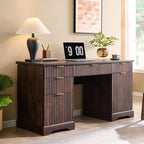 JXQTLINGMU 58" Modern Executive Desk with Storage, Wood Home Office Desk with 5 Drawers & 1 Cabinet, Fluted Computer Writing Desk for Study, Living Room, Bedroom, Dark Walnut