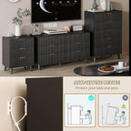 Lulive Black Dresser for Bedroom Wood Tall Dressers Drawers, Fluted Modern Dresser 5 Drawers Black