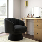 Swivel Accent Chair Set of 2,Upholstered Velvet 360° Swivel Barrel Chair for Living Room Overstuffed Bouncle Reading Chair Round Armchair for Bedroom,Vanity,Office (Black)