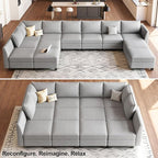 Belffin Oversized Modular Sectional Sofa Sleeper Sectional Couch with Storage Chenille Sofa Bed for Living Room, 12 Seats, Light Grey