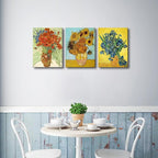 Wieco Art 3 Panels Canvas Prints of Vincent Van Gogh Paintings Reproduction Red Poppies and Daisies Sunflower Irises in Vase Canvas Wall Art for Living Room Home Office Decor