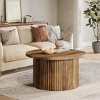 Tribesigns 31.5" Round Coffee Table, Farmhouse Circle Center Table with Sturdy Metal Base, Modern Accent Sofa Side Table for Living Room, Wooden Grain Veneer Top