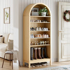 70" Tall Arched Shoe Cabinet, 7-Tier Shoe Rack with 3 Adjustable Shelves, Large Freestanding Shoe Organizer for Entryway, Closet, Hallway, Living Room (Natural Oak)