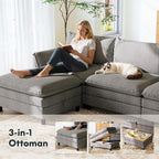 FLEXISPOT SF6 Cloud Sectional Couch for Living Room with Reversible Ottoman, 100.4" L-Shaped Modular Sectional Sofa with Storage, 3-Seater Comfy Sofa Couch for Apartment, Chenille Gray