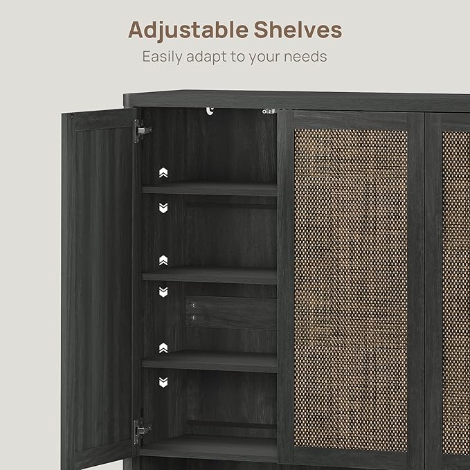 SICOTAS Rattan Shoe Storage Cabinet - Modular Shoe Cabinets with Door Tall Large Shoe Cabinet Storage for Entryway - 65.6" Wide Modular Cabinet for Hallway, Living Room