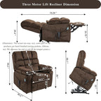 3-Motor Lift Chair with Adjustable Seat Height Zero Gravity Lay Flat Recliner with Heat Massage, Big Man Lift Recliners 400 lbs for Elderly Storage Cup Holders, Tall Man Recliner