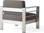 Christopher Knight Home Cape Coral Outdoor Aluminum Chat Set with Fire Table, Khaki / Light Grey