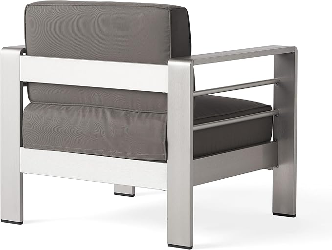 Christopher Knight Home Cape Coral Outdoor Aluminum Chat Set with Fire Table, Khaki / Light Grey