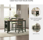 Signature Design by Ashley Gesthaven Modern Counter Height Dining Table with 3 Shelves and Trestle Base, Light Brown & Green