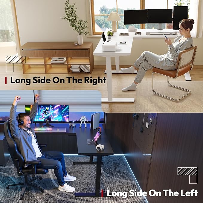 SANODESK L Shaped Standing Desk Adjustable Height, Electric Corner Standing Desk, 63 x 55 inch Sit Stand Computer Table with Splice Board, Black